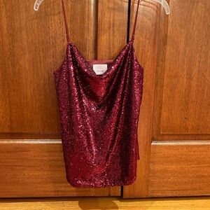 Cinq à Sept red Sequin Cowl-Neck Cami
